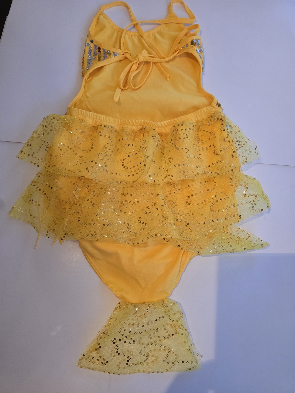 Yellow Sequin Fringe Kids Dance Dress - Picture 2 of 4